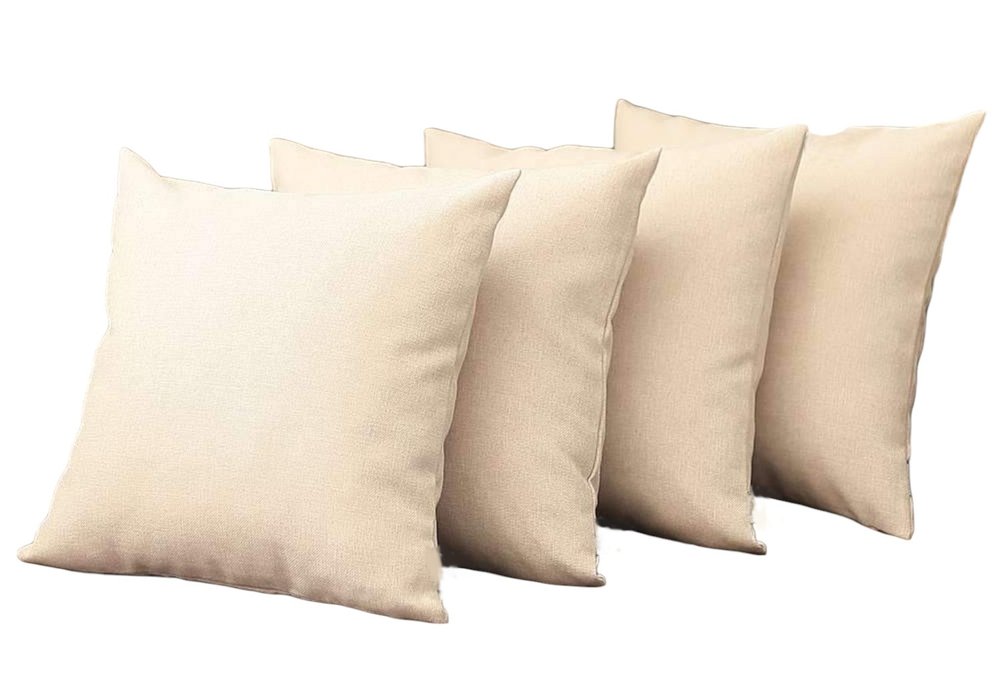 Set of Four 18" Ivory Fabric Throw Pillows