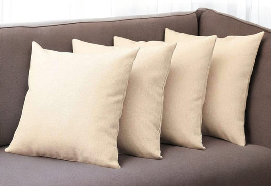 Set of Four 18" Ivory Fabric Throw Pillows
