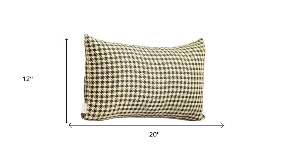 Set of Four 12" X 20" Yellow and Black Houndstooth Fabric Lumbar Throw Pillows