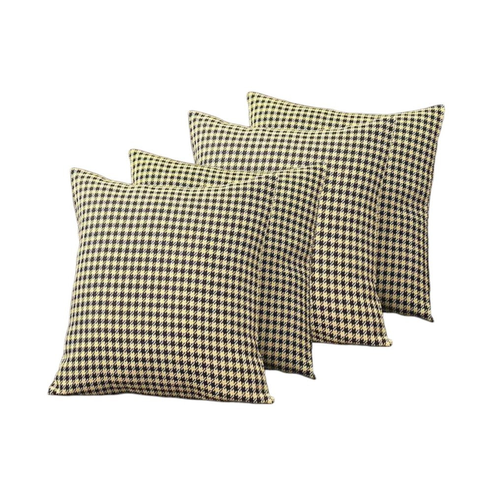 Set of Four 18" Yellow and Black Houndstooth Fabric Throw Pillows