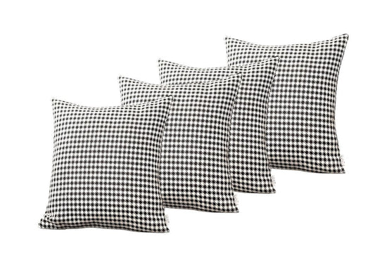 Set of Four 18" Black and White Houndstooth Fabric Throw Pillows