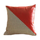 Set of Four 18" Red Black and White Houndstooth Fabric and Faux Leather Throw Pillows