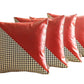 Set of Four 18" Red Black and White Houndstooth Fabric and Faux Leather Throw Pillows
