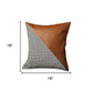 Set of Four 18" Brown Black and White Houndstooth Fabric and Faux Leather Throw Pillows