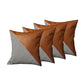 Set of Four 18" Brown Black and White Houndstooth Fabric and Faux Leather Throw Pillows