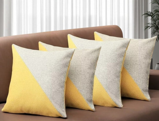 Set of Four 18" Yellow and Gray Color Block Fabric Throw Pillows