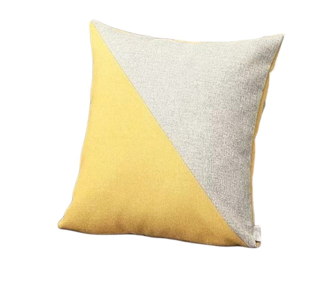 Set of Four 18" Yellow and Gray Color Block Fabric Throw Pillows