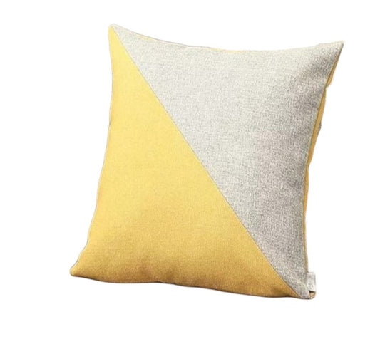 Set of Four 18" Yellow and Gray Color Block Fabric Throw Pillows