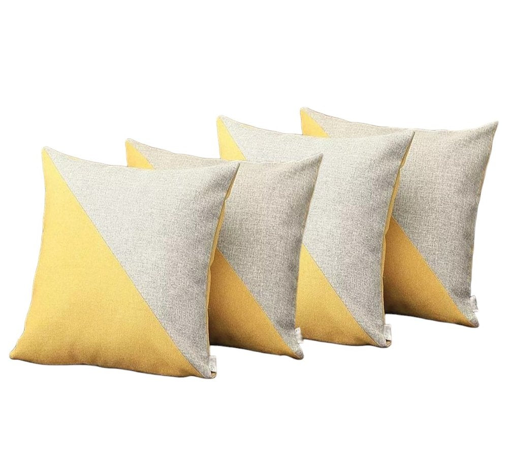 Set of Four 18" Yellow and Gray Color Block Fabric Throw Pillows