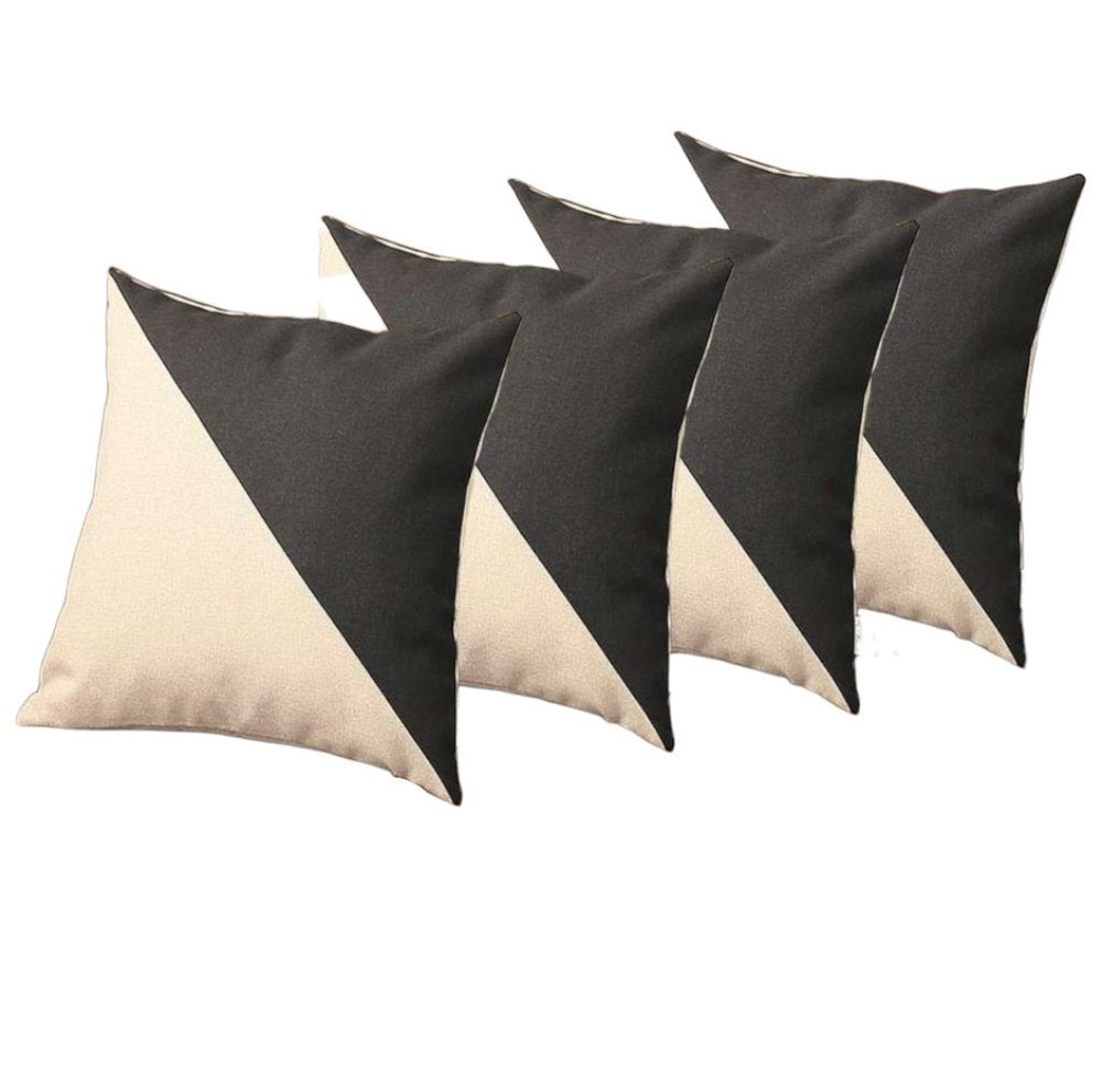 Set of Four 18" Ivory and Black Color Block Fabric Throw Pillows