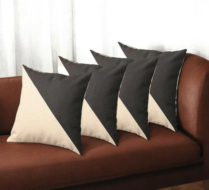 Set of Four 18" Ivory and Black Color Block Fabric Throw Pillows