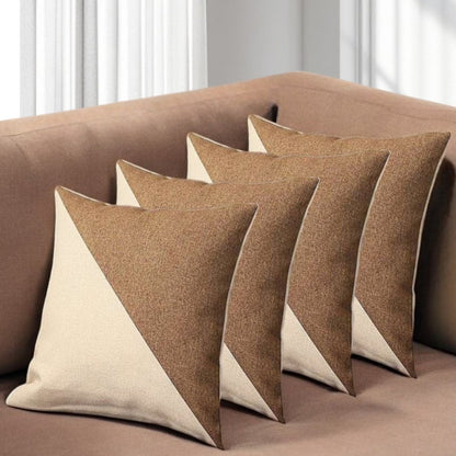 Set of Four 18" Ivory and Brown Color Block Fabric Throw Pillows