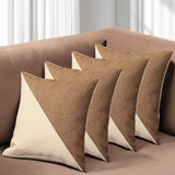 Set of Four 18" Ivory and Brown Color Block Fabric Throw Pillows