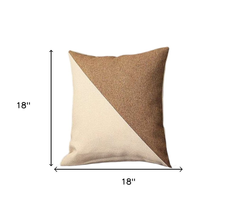 Set of Four 18" Ivory and Brown Color Block Fabric Throw Pillows