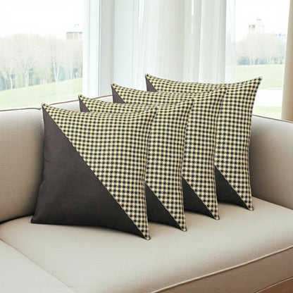 Set of Four 18" Black and Yellow Houndstooth Fabric Throw Pillows