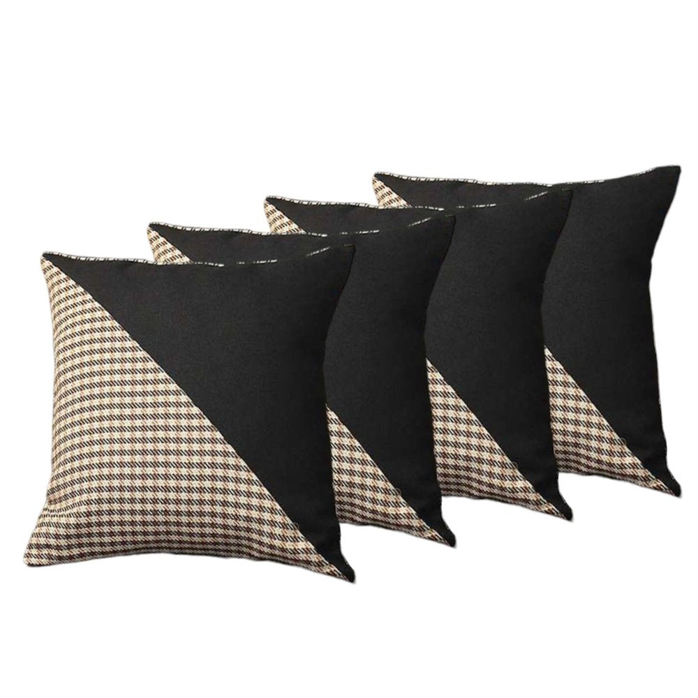 Set of Four 18" Brown Black and White Houndstooth Fabric Throw Pillows