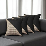 Set of Four 18" Brown Black and White Houndstooth Fabric Throw Pillows