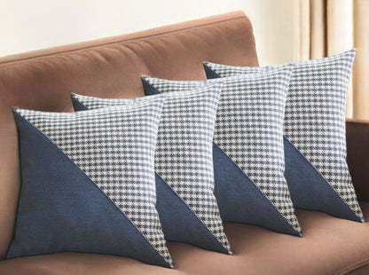 Set of Four 18" Blue and White Houndstooth Fabric Throw Pillows