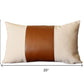 Set of Four 12" X 20" Ivory and Brown Color Block Fabric and Faux Leather Lumbar Throw Pillows