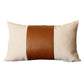Set of Four 12" X 20" Ivory and Brown Color Block Fabric and Faux Leather Lumbar Throw Pillows