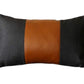 Set of Four 12" X 20" Black and Brown Color Block Fabric and Faux Leather Lumbar Throw Pillows