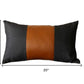 Set of Four 12" X 20" Black and Brown Color Block Fabric and Faux Leather Lumbar Throw Pillows