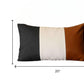 Set of Four 12" X 20" Black Ivory and Brown Color Block Fabric and Faux Leather Lumbar Throw Pillows