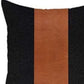 Set of Four 18" Brown And Black Faux Leather And Fabric Throw Pillows