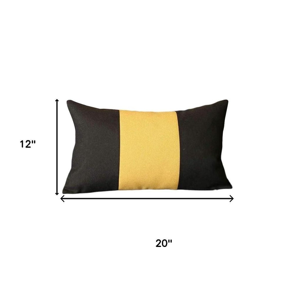 Set of Four 12" X 20" Black And Yellow Lumbar Throw Pillows