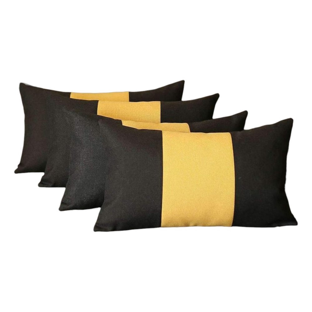 Set of Four 12" X 20" Black And Yellow Lumbar Throw Pillows