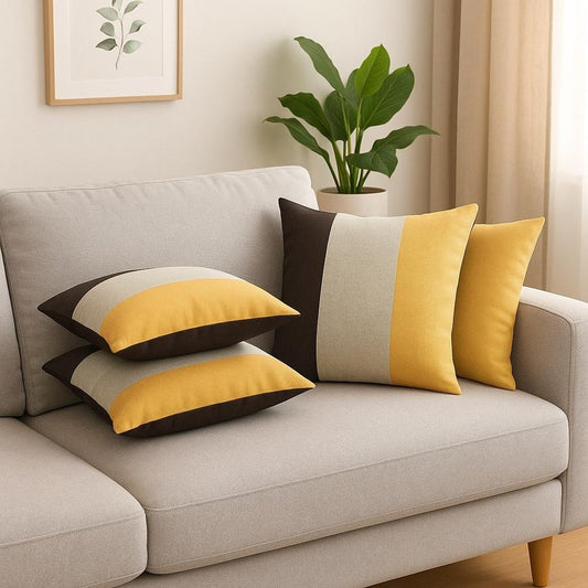 Set of Four 18" Black And Yellow Throw Pillows