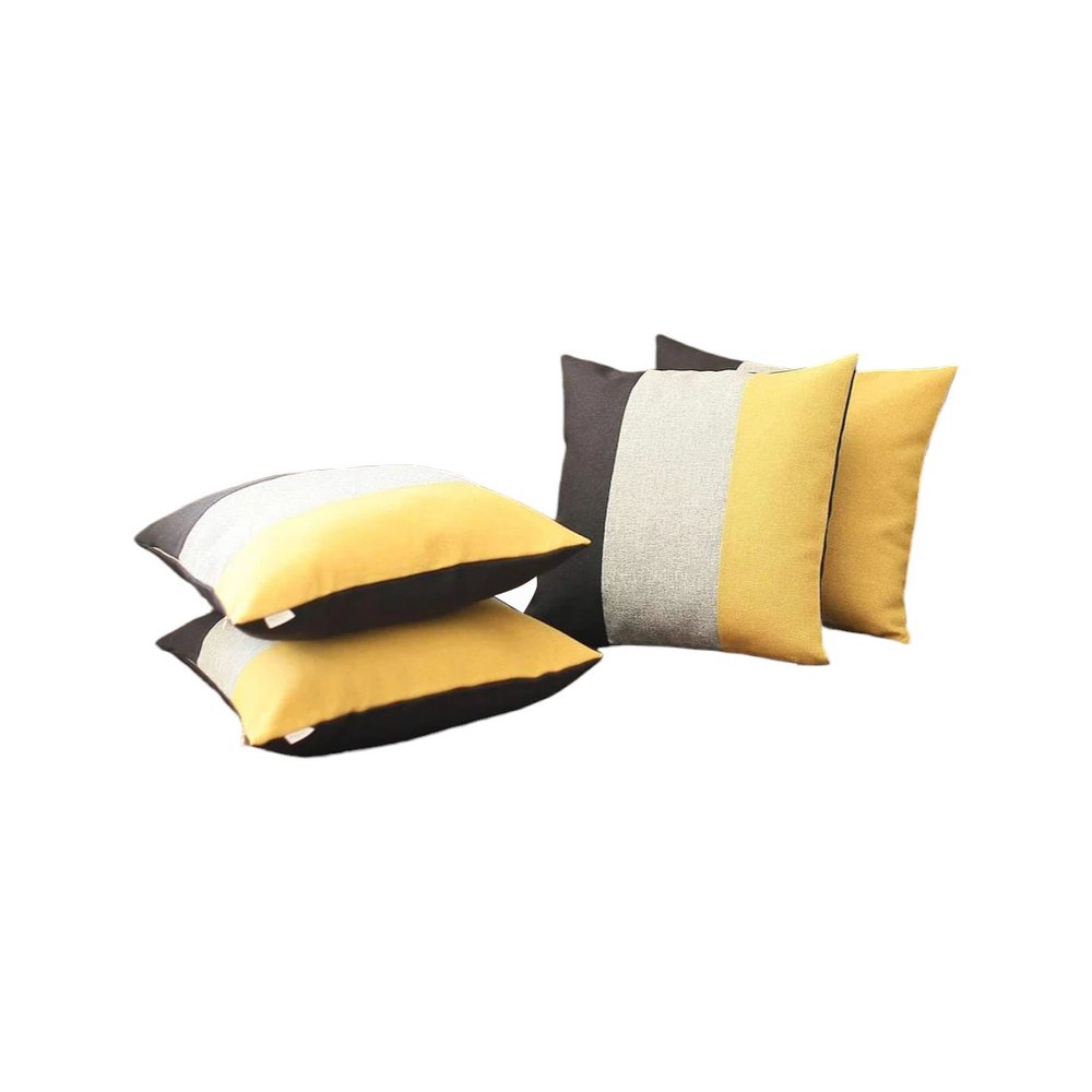 Set of Four 18" Black And Yellow Throw Pillows