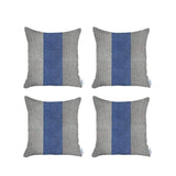 Set Of Four 18" X 18" Grey And Blue Geometric Zippered Handmade Polyester Throw Pillow