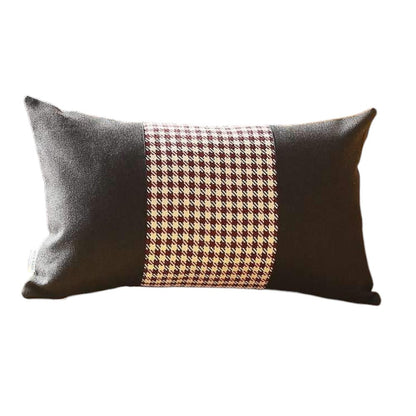 Set of Four 12" X 20" Black Red and White Houndstooth Fabric Lumbar Throw Pillows