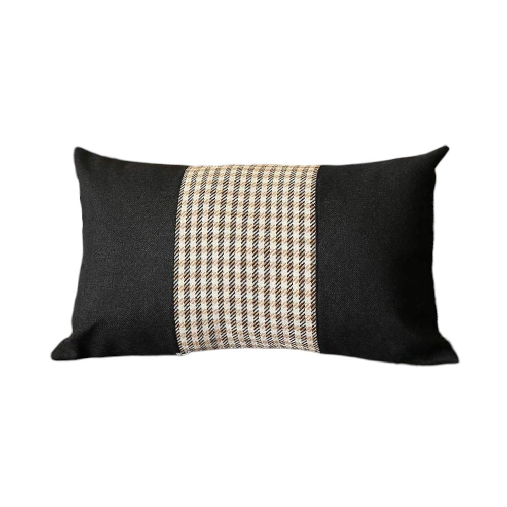 Set of Four 12" X 20" Black Brown and White Houndstooth Fabric Lumbar Throw Pillows