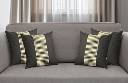 Set of Four 18" Black and Yellow Houndstooth Fabric Throw Pillows