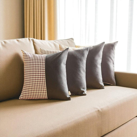 Set of Four 18" Black And Red Houndstooth Throw Pillows