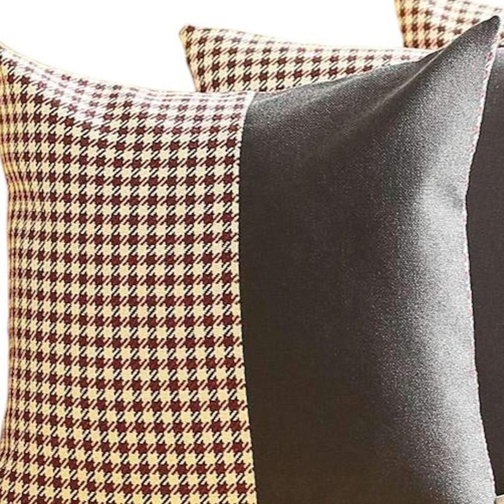 Set of Four 18" Black And Red Houndstooth Throw Pillows