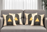 Set of Four 18" Ivory Black and Gold Geometric Fabric Throw Pillows
