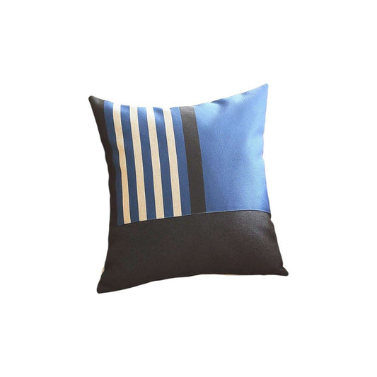 Set of Four 18" Blue Black And White Fabric Striped Throw Pillows