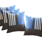 Set of Four 18" Blue Black And White Fabric Striped Throw Pillows