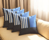 Set of Four 18" Blue Black And White Fabric Striped Throw Pillows