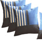 Set of Four 18" Blue Black And White Fabric Striped Throw Pillows