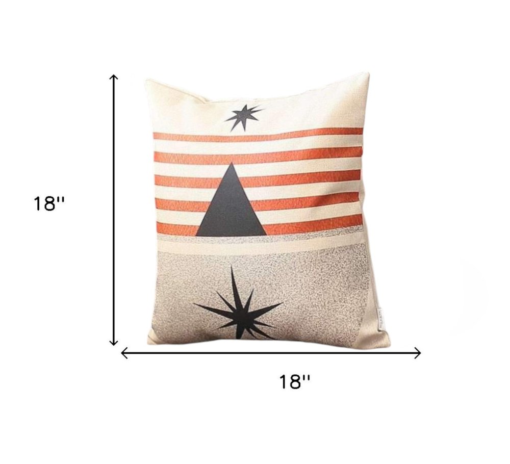 Set of Four 18" Ivory Gray and Red Geometric Fabric Throw Pillows