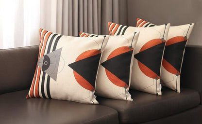 Set of Four 18" Ivory Red and Black Geometric Fabric Throw Pillows