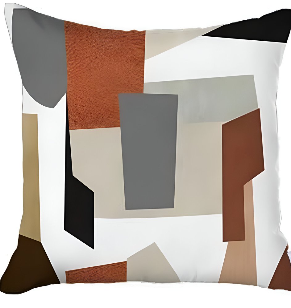 Set of Four 18" Ivory Gray And Orange Abstract Fabric Throw Pillows