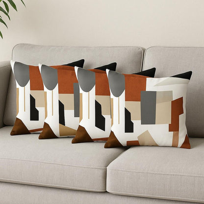 Set of Four 18" Ivory Gray And Orange Abstract Fabric Throw Pillows