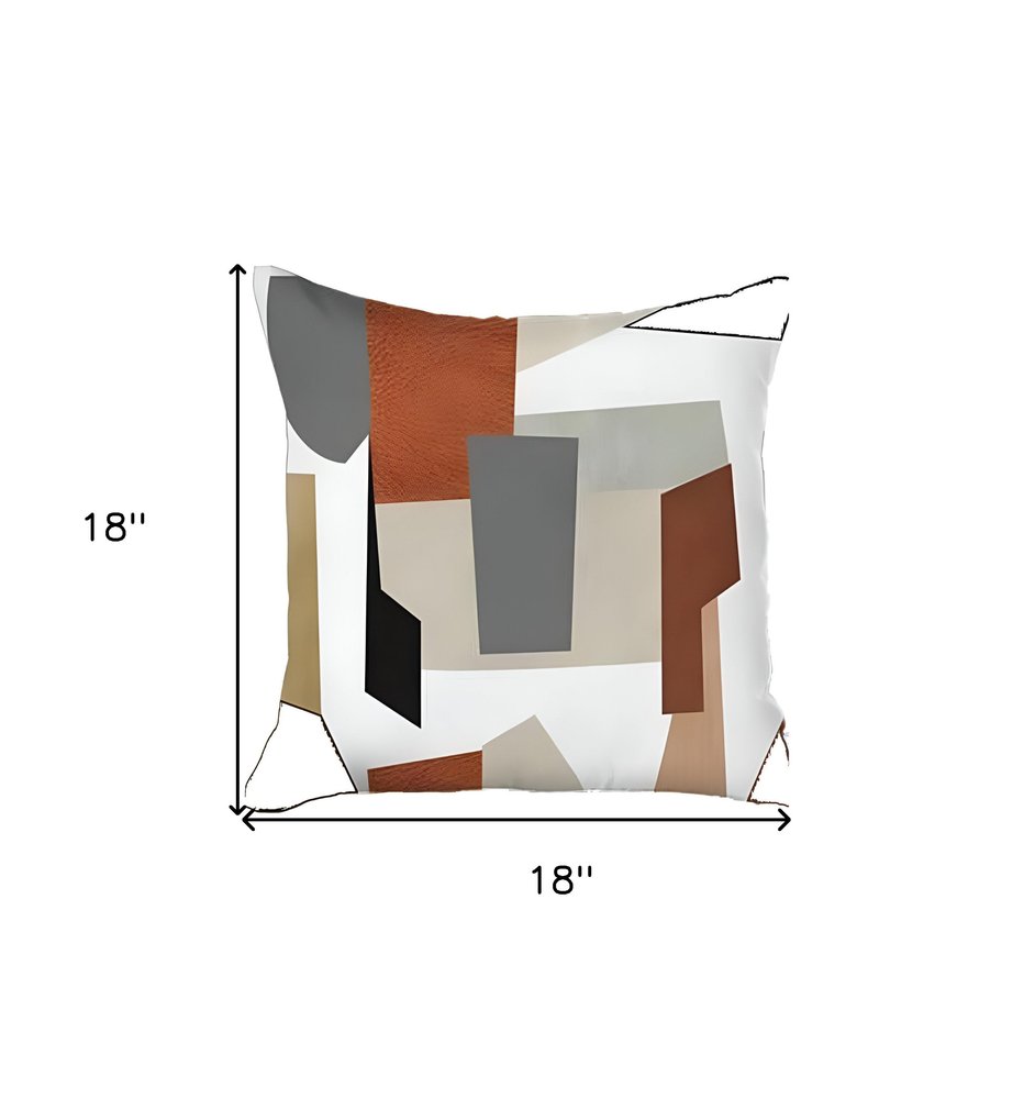 Set of Four 18" Ivory Gray And Orange Abstract Fabric Throw Pillows