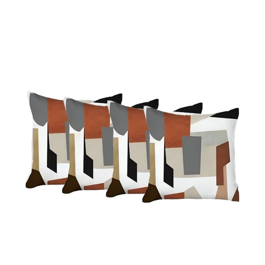 Set of Four 18" Ivory Gray And Orange Abstract Fabric Throw Pillows