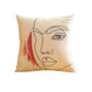 Set of Four 18" Ivory Black and Red Abstract Face Fabric Throw Pillows